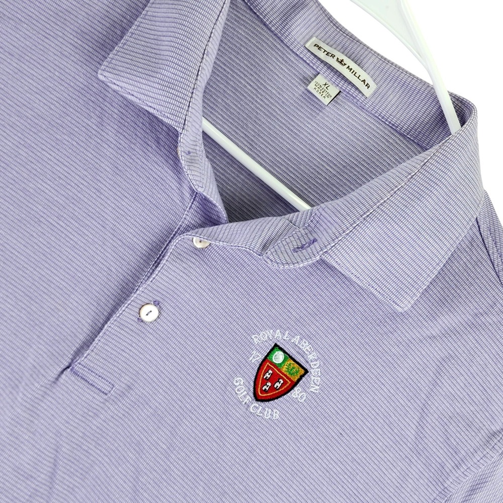 Peter Millar Royal Aberdeen Golf‎ Club Polo Mens XL Purple Micro Stripe Cotton